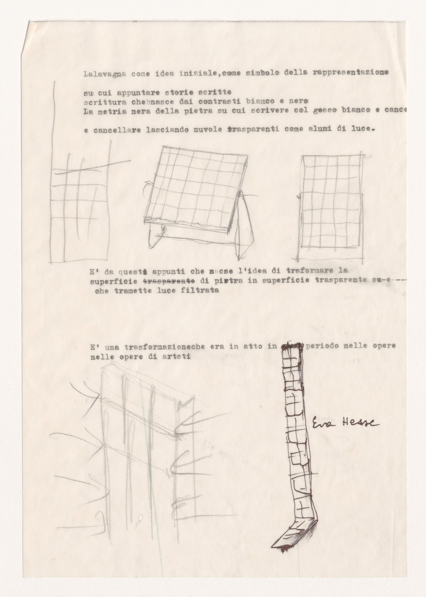 Sketches and notes for Misura lamp prototype for Flos