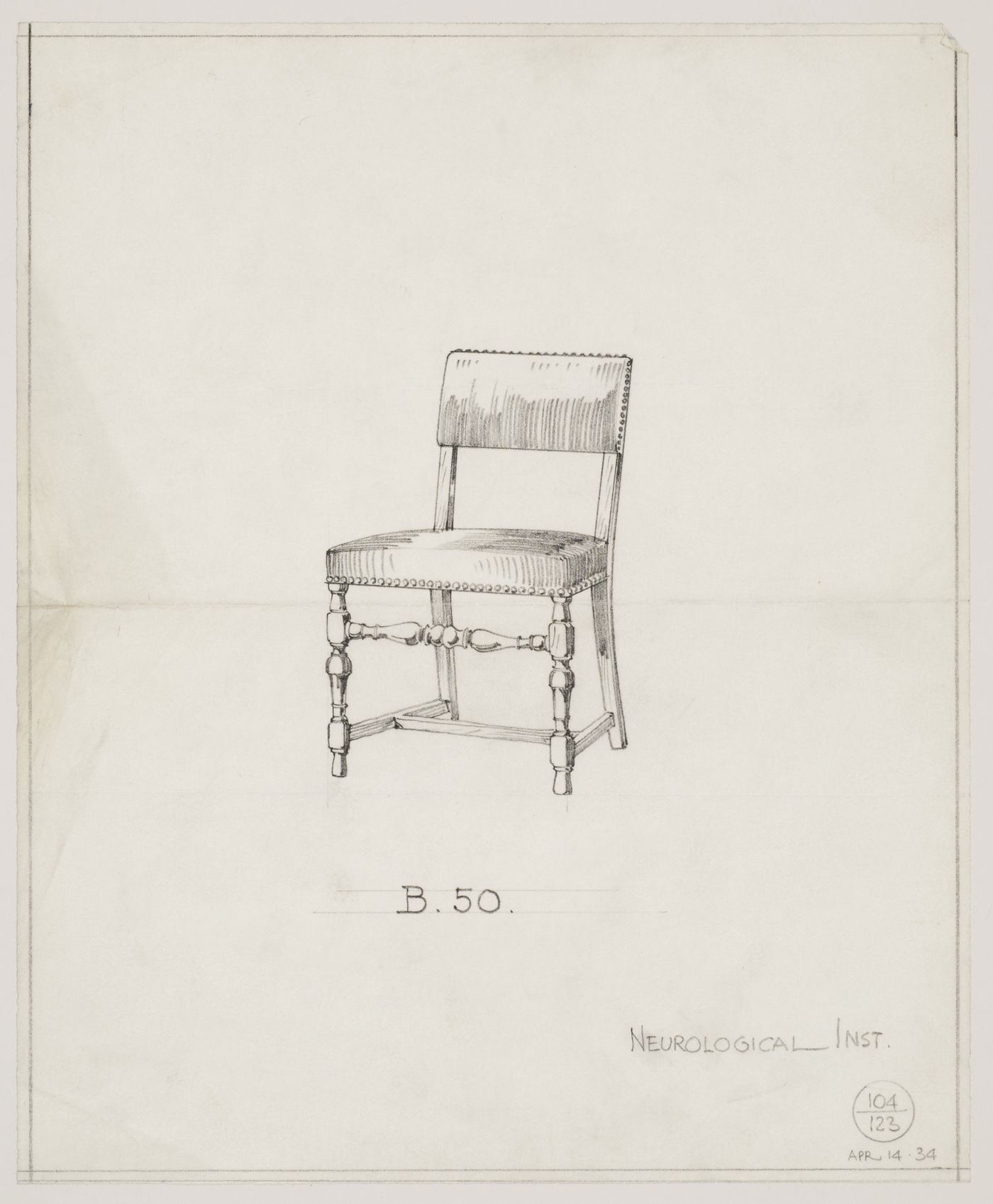 Montréal Neurological Institute, Montréal, Québec: drawing of a chair