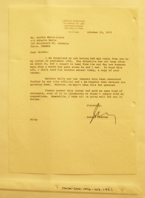 Letter from Jerald Ordover to Gordon Matta-Clark