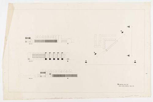 Competition project for the renewal of a central area in Sannazzaro de' Burgondi, Italy: plan and elevations