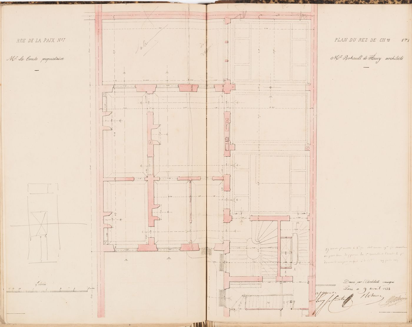 Contract drawing for the Hôtel du Timbre for Monsieur Le Comte, 7 rue de la Paix, Paris: Ground floor plan for the "1er appartement"