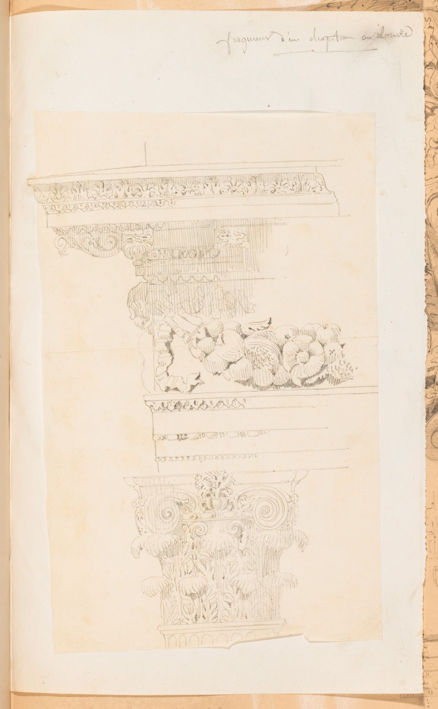 Elevation of a Composite capital and entablature from the Louvre