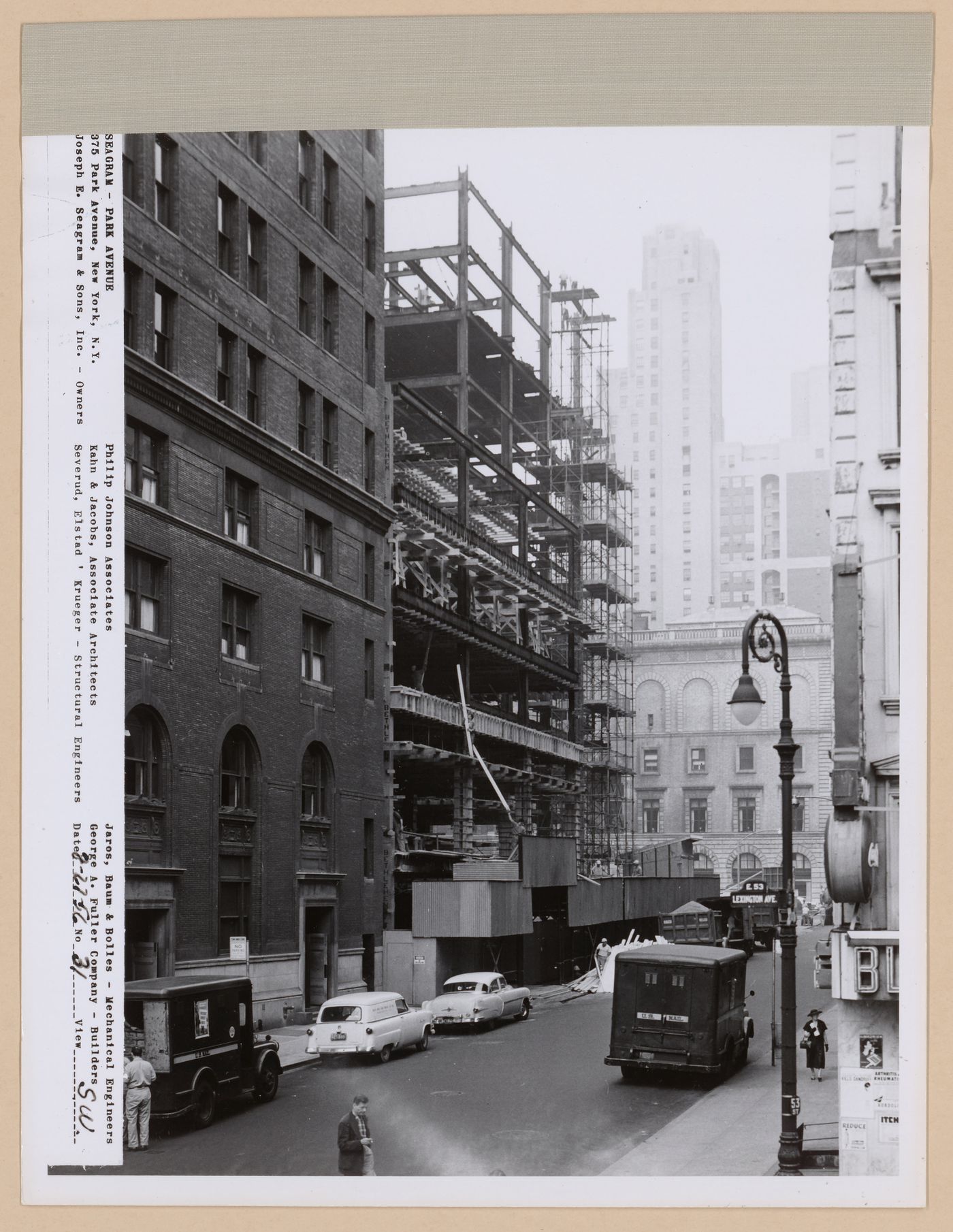 Seagram building under construction, 375 Park avenue, New York, N.Y., south-west view