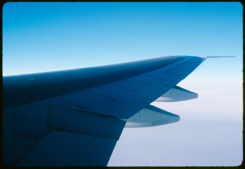 Airplane wing on a flight to Paris