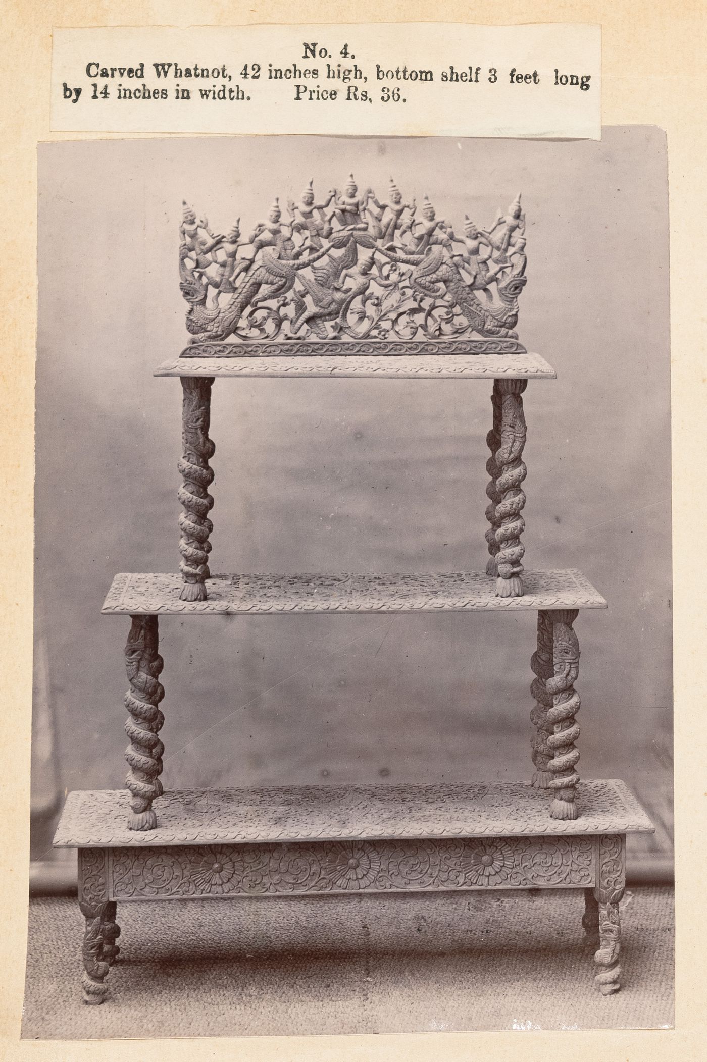 View of an étagère, F. Beato Limited, C Road, Mandalay, Burma (now Myanmar)