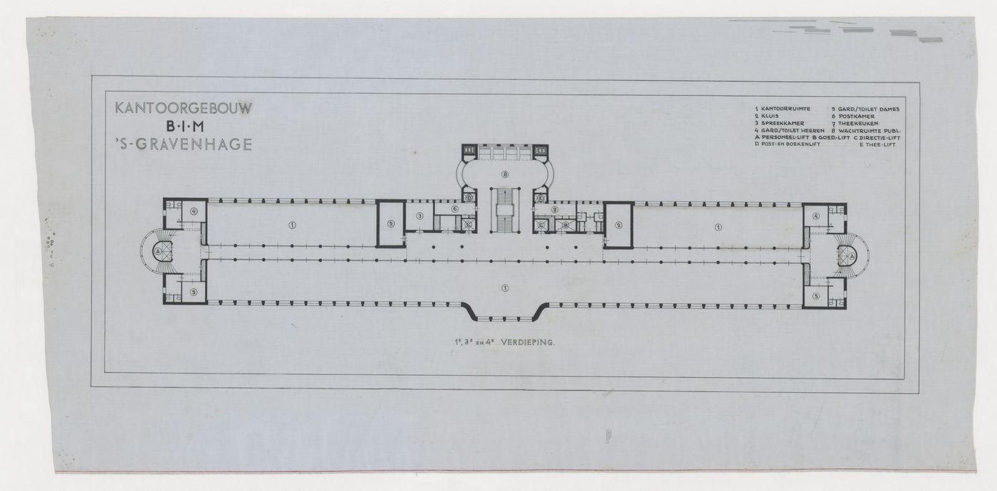 Plan for the first, third, and fourth floors for the Shell Building, The Hague, Netherlands