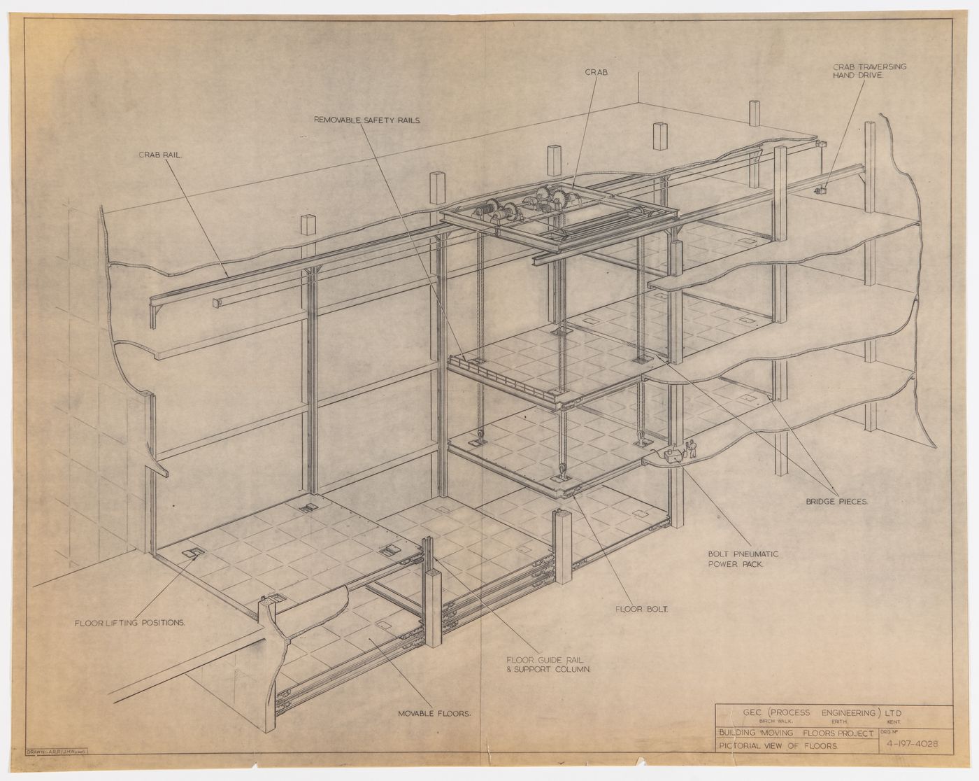 O.C.H. Feasibility Study: Cutaway axonometric for movable floor system