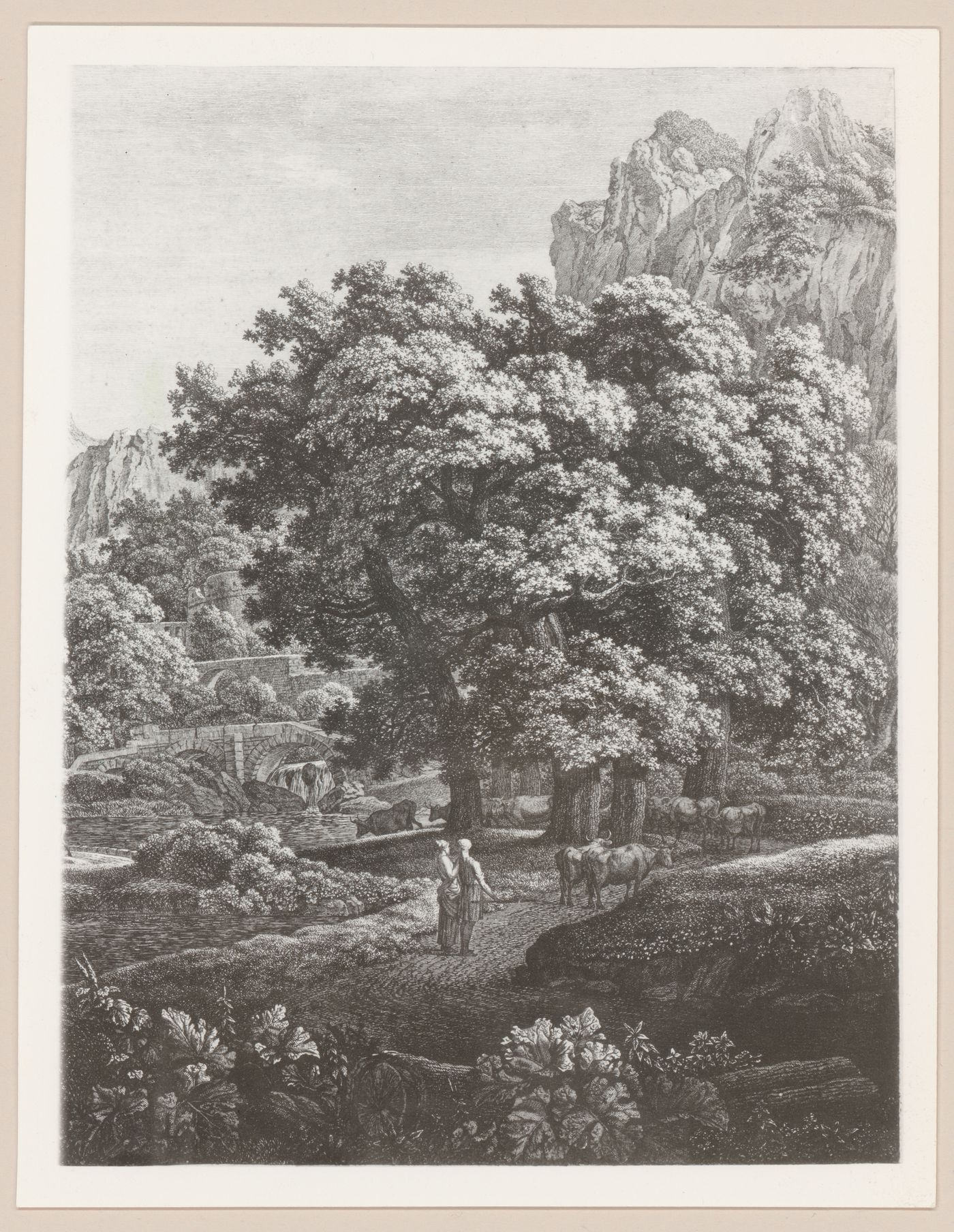 Photograph of an etching of a landscape