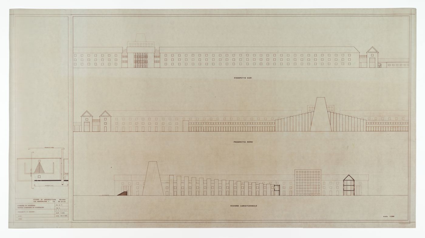 Elevations and sections, Nuovo cimitero San Cataldo, Modena, Italy