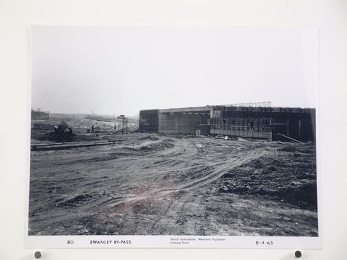 View of north abutments and western flyunder looking east, during construction of the Swanley Bypass, England