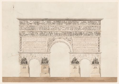 1801 Grand Prix Competition: Plan for a forum or public square dedicated to peace; verso: 1801 Grand Prix Competition: Elevation for a triumphal arch entrance for a forum or public square dedicated to peace