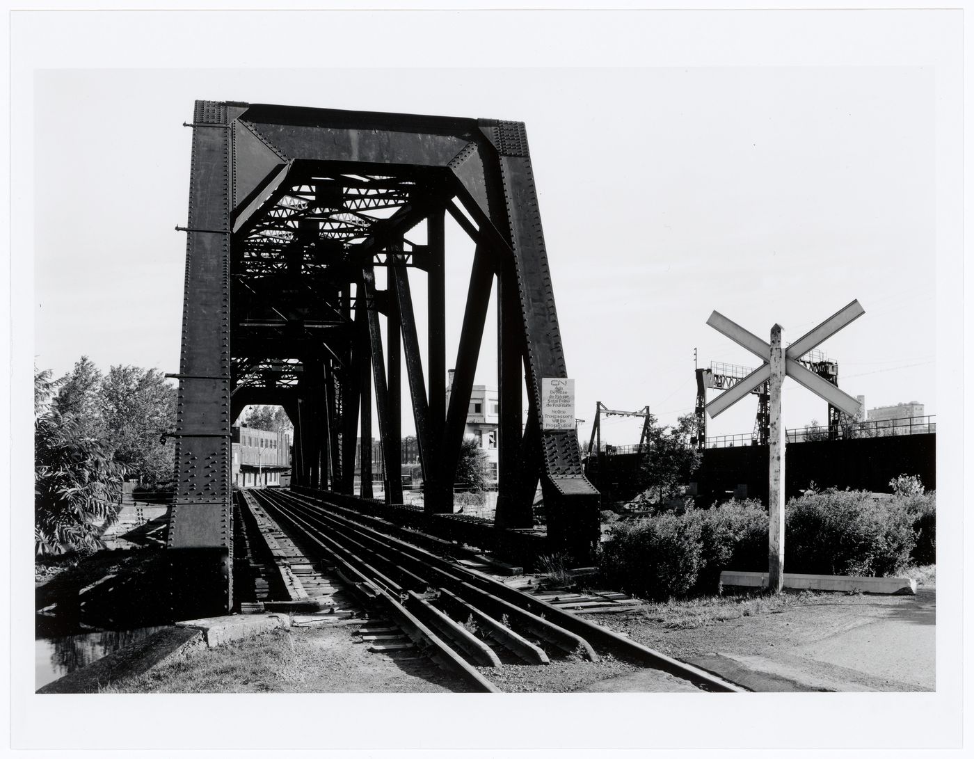 View of the Canadian National Port Bridge from the south bank of Lachine Canal, Montréal, Québec