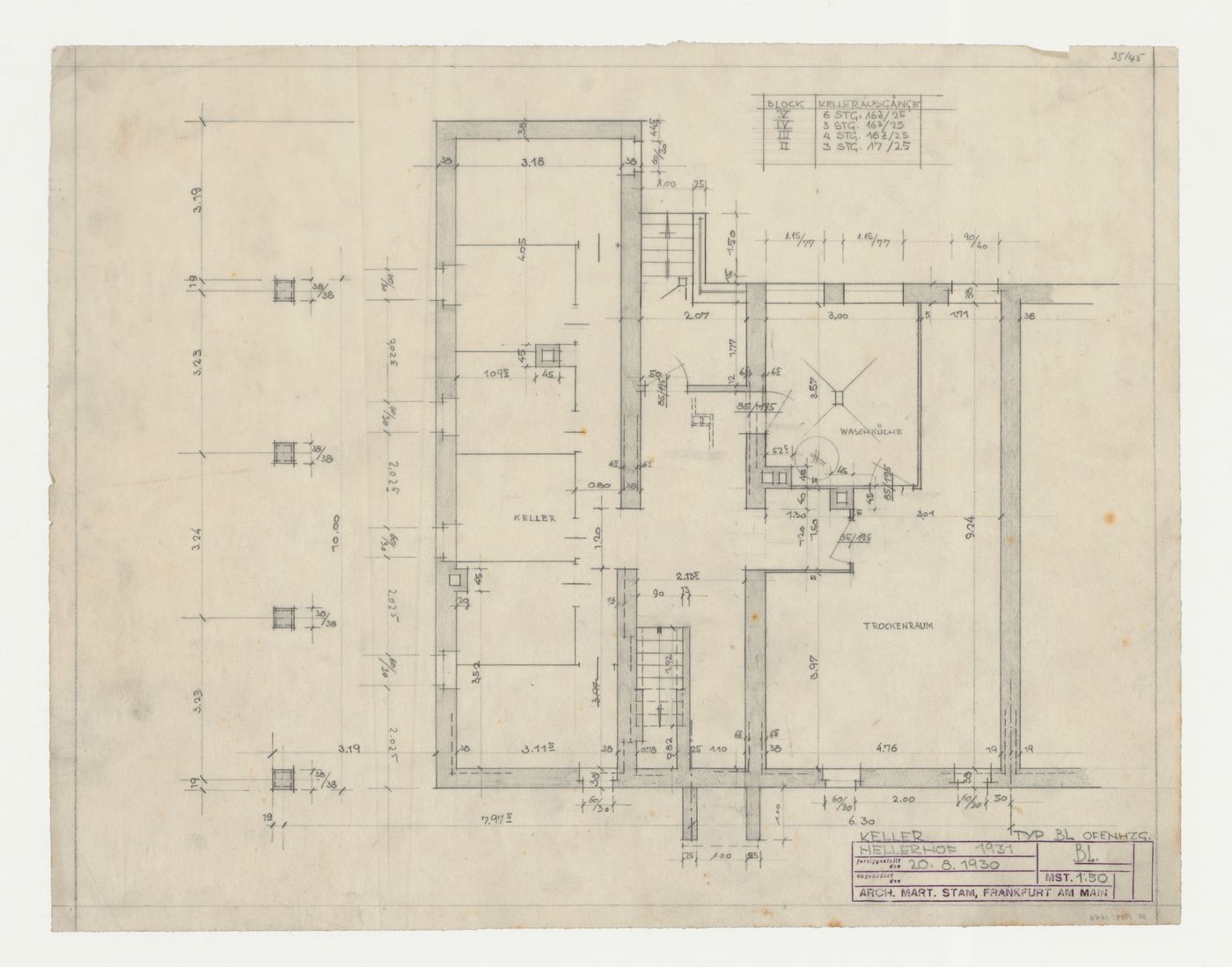 Basement plan for a type BLO housing unit, Hellerhof Housing Estate, Frankfurt am Main, Germany