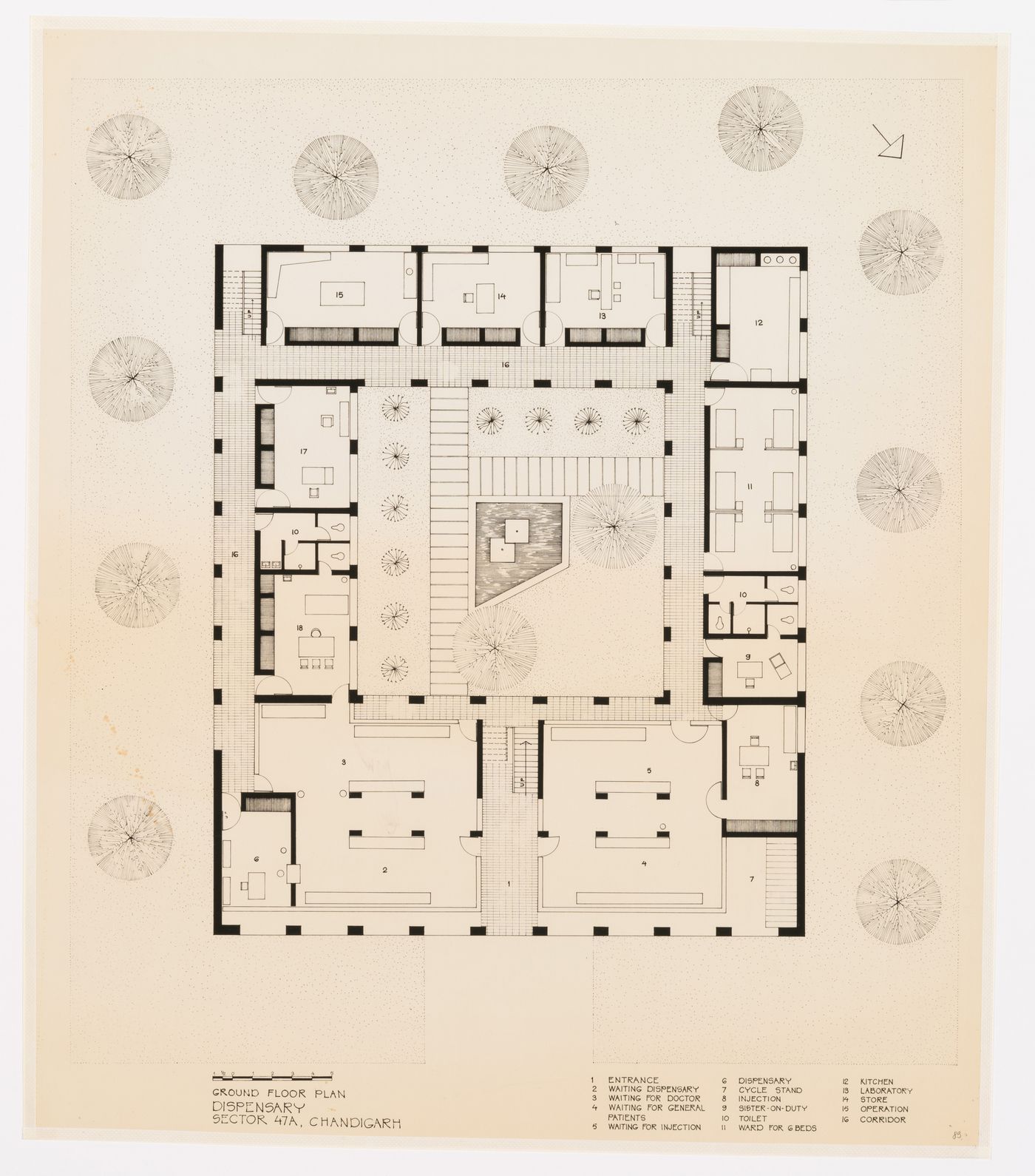 Ground floor plan for the Dispensary in sector 47-A in Chandigarh, India