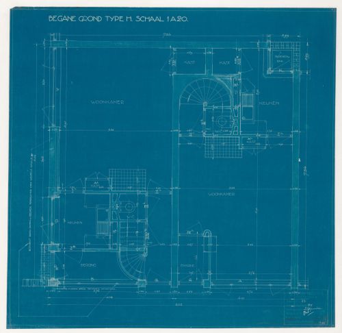 Ground floor plan for a type H housing unit for Kiefhoek Housing Estate, Rotterdam, Netherlands
