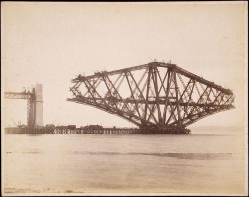View of the Forth Bridge under construction, Firth of Forth, Scotland
