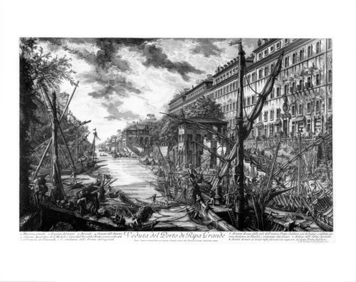 A view of the Porto di Ripa Grande, and the Ospizio di San Michele, Rome, Italy