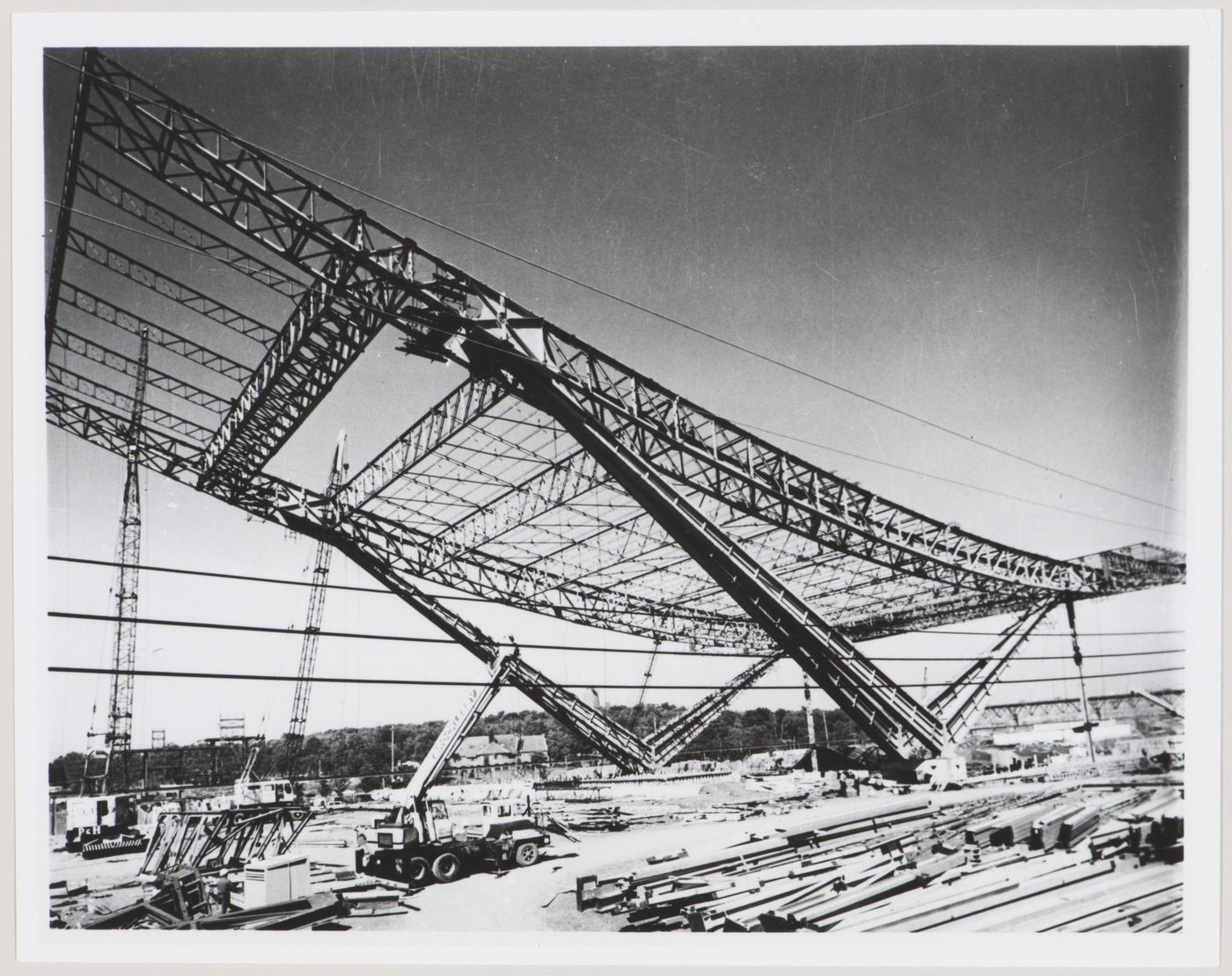 View of the Pavilion of the Soviet Union as its construction stage, Expo 67, Montréal, Québec