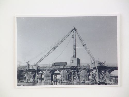View of truck on Barnstaple Long Bridge, Devon, United Kingdom