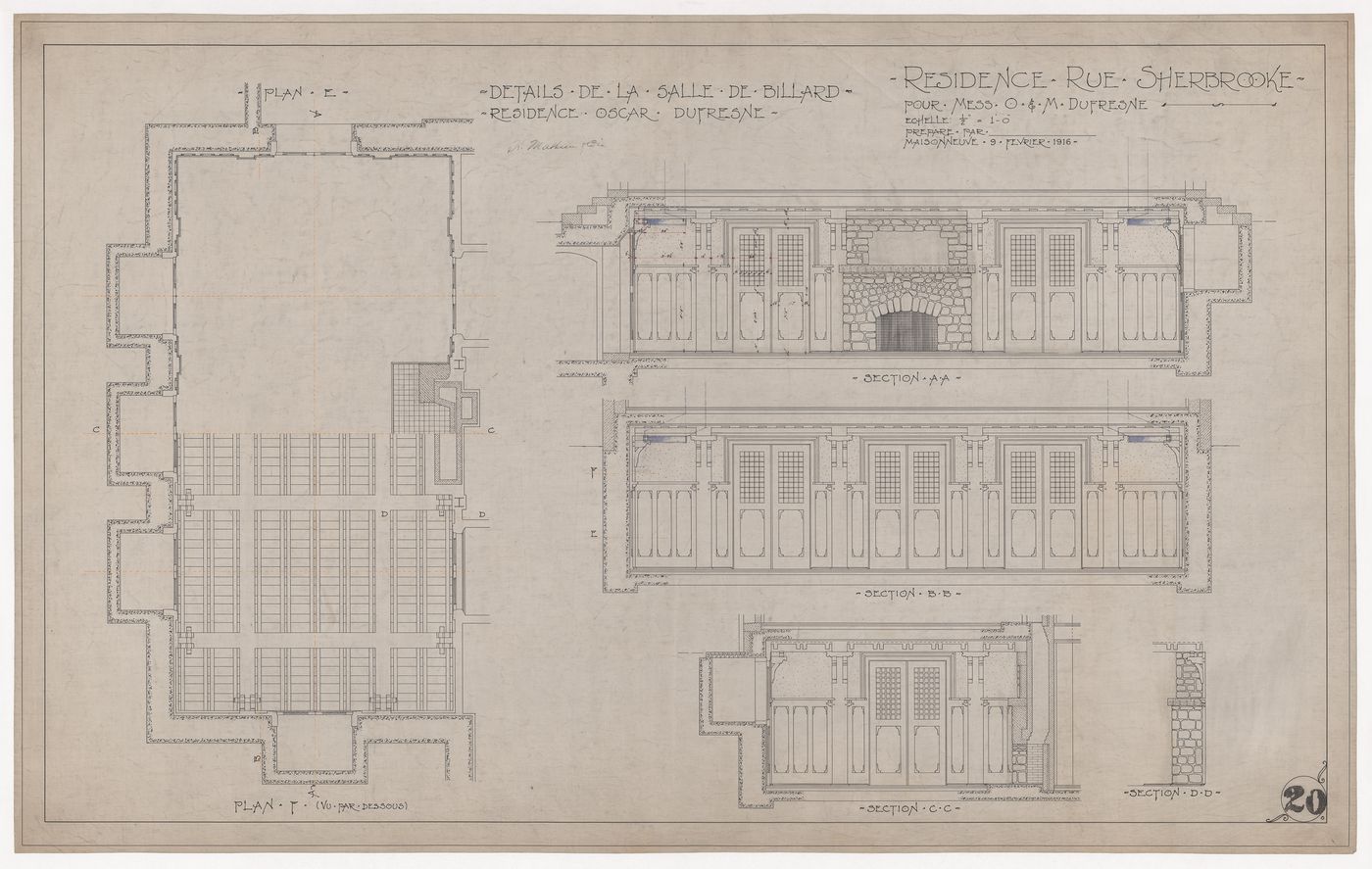 Plan et coupes pour Château Dufresne, Montréal, Québec