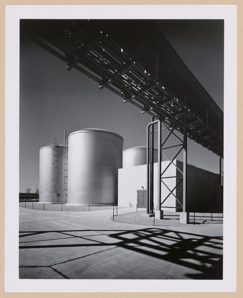 View of the Pump House and water tanks, Chrysler Corporation Jet Engine Plant (now Daimler Chrysler-Warren Truck Plant), Mound and Nine Mile Roads, Sterling Heights, Michigan