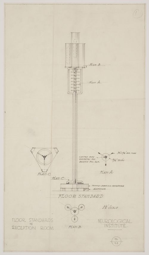 Montréal Neurological Institute, Montréal, Québec: drawing for floor lamp for reception room