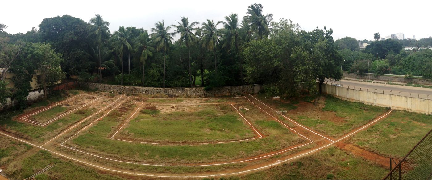 House in Chennai : view of site with dimensions of project marked in chalk