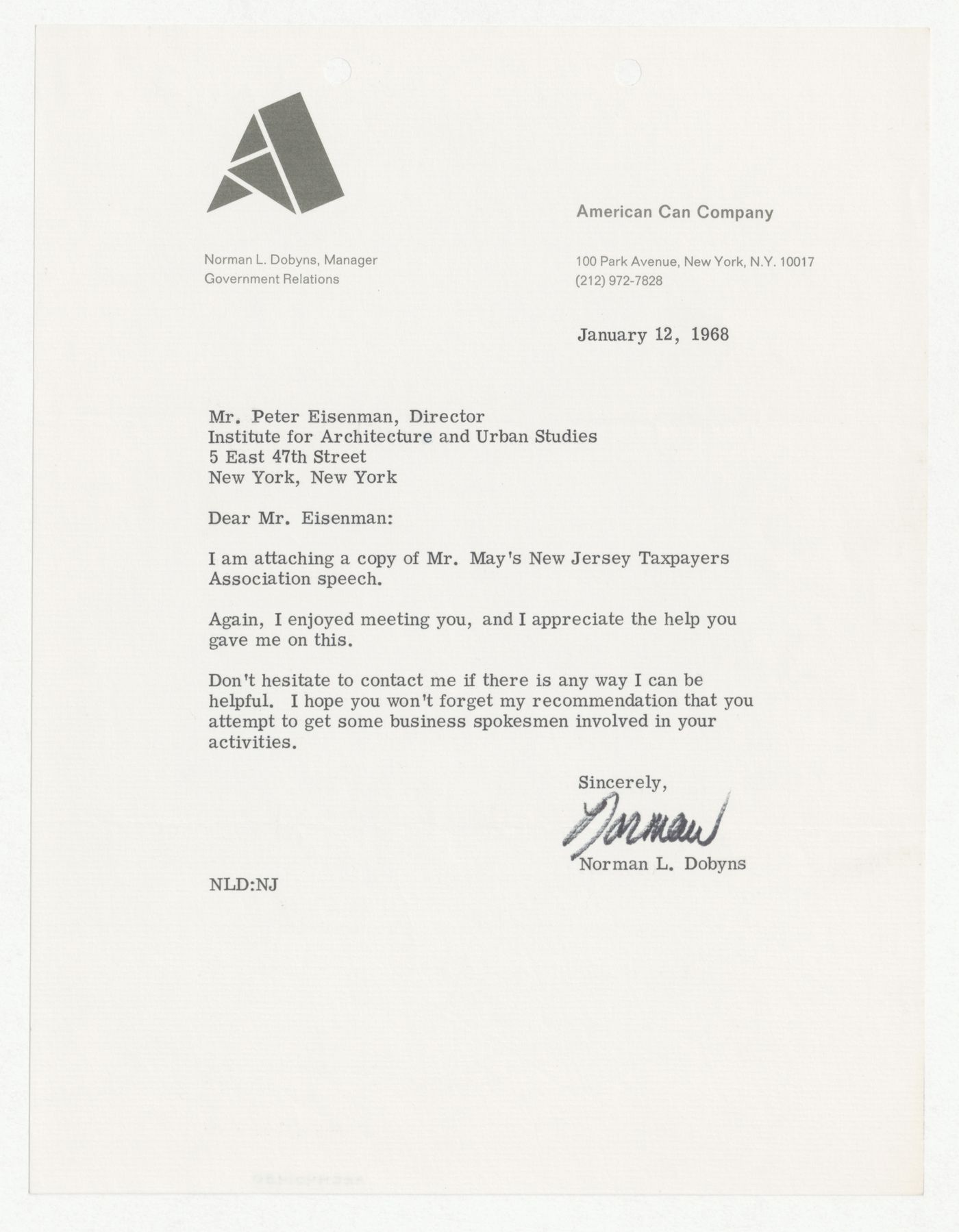 Letter from Norman L. Dobyns to Peter D. Eisenman