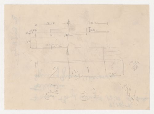 Sketch plan, possibly for Illinois Institute of Technology, verso: Note regarding trip to Taliesin, Spring Green, Wisconsin to meet Frank Lloyd Wright