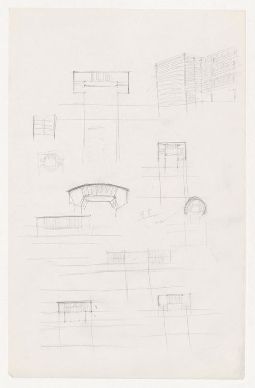 Sketch plans and perspective sketch for stairwells for Illinois Institute of Technology