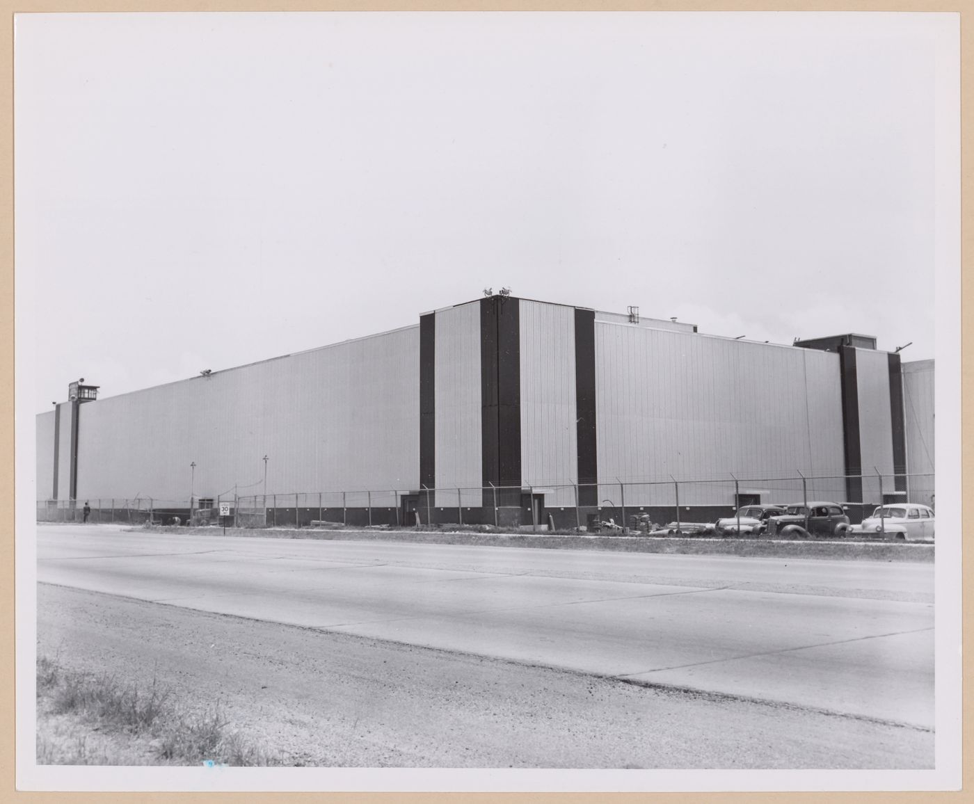 View of the principal and lateral façades of Manufacturing Building B, United Aircraft Corporation Chance-Vought Aircraft division Assembly Plant, Grand Prairie, Texas