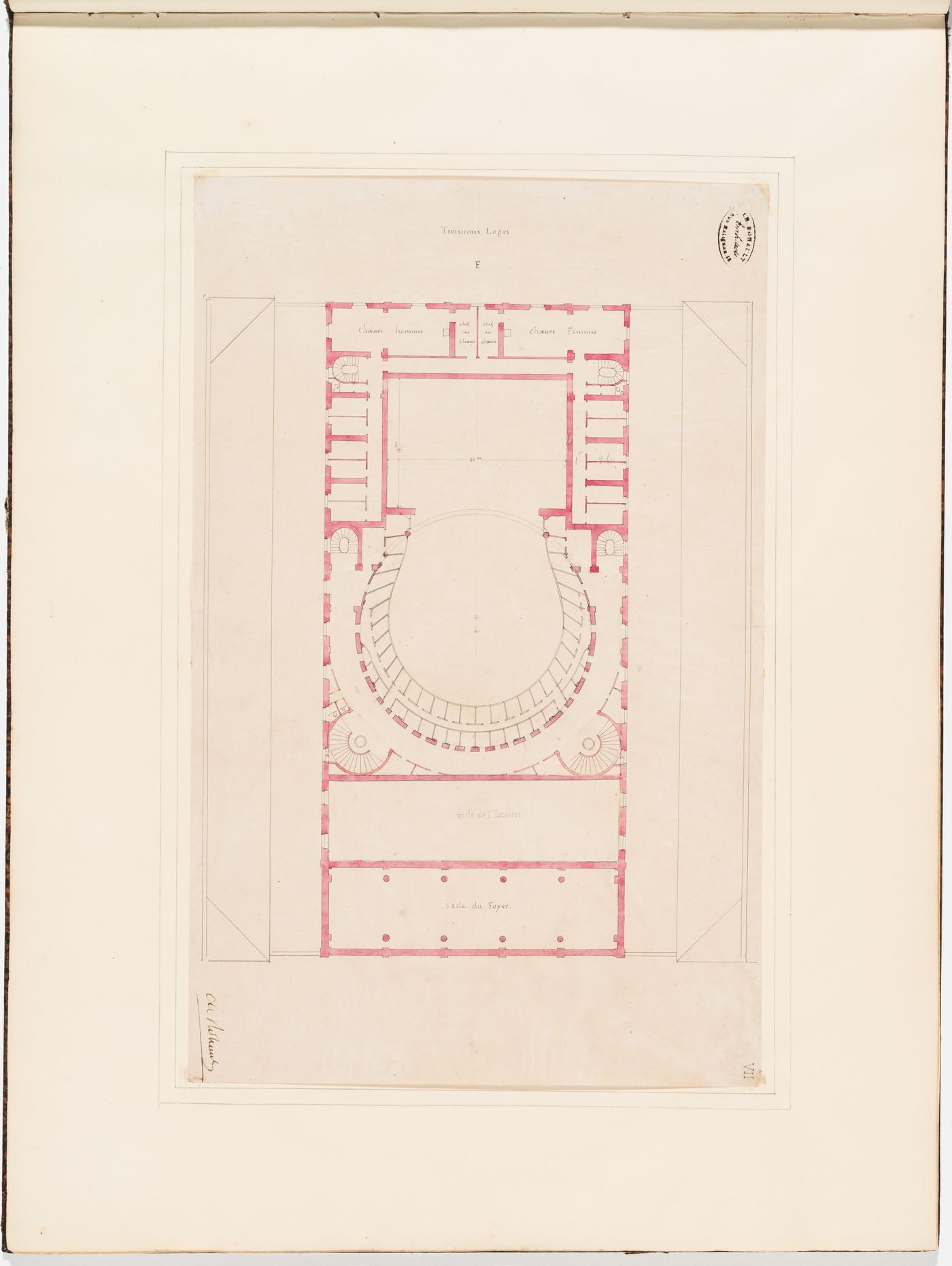 Plan for the "troisièmes loges", level F, of the Théâtre Royal Italien