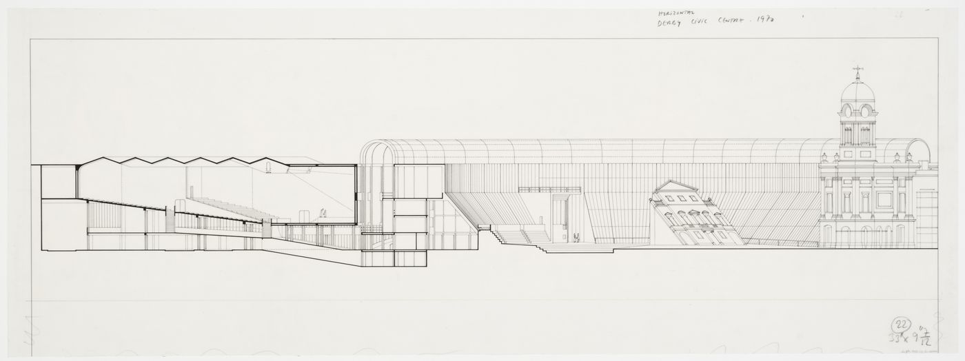 Derby Civic Centre, Derby, England: sectional elevation