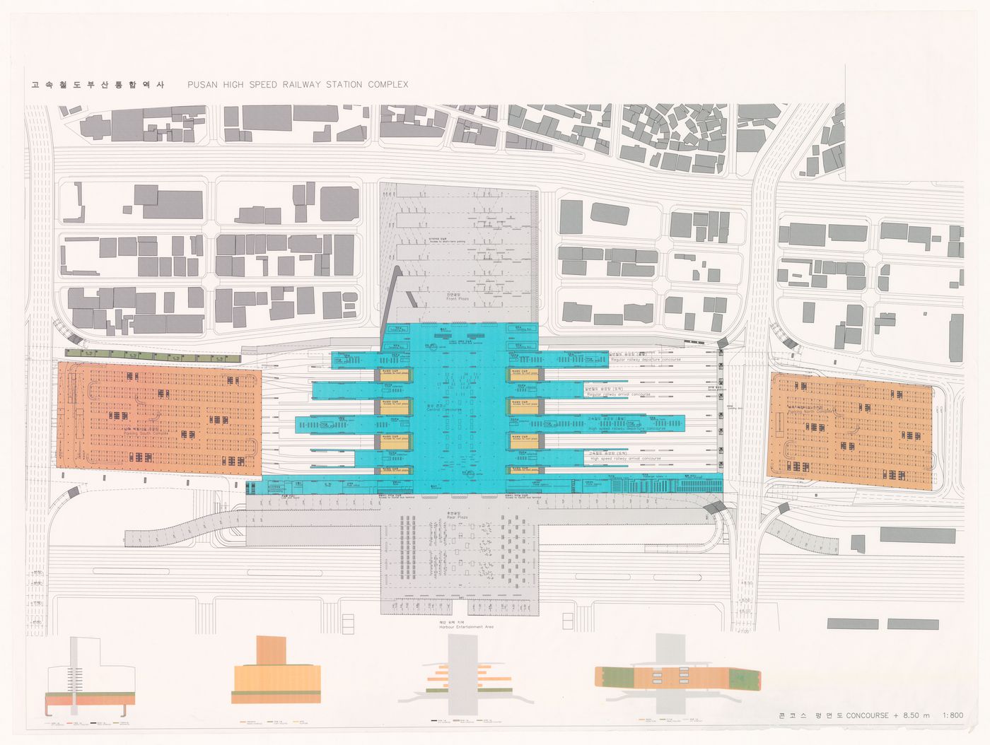 Site plan and details for High-Speed Railway Complex, Busan, South Korea