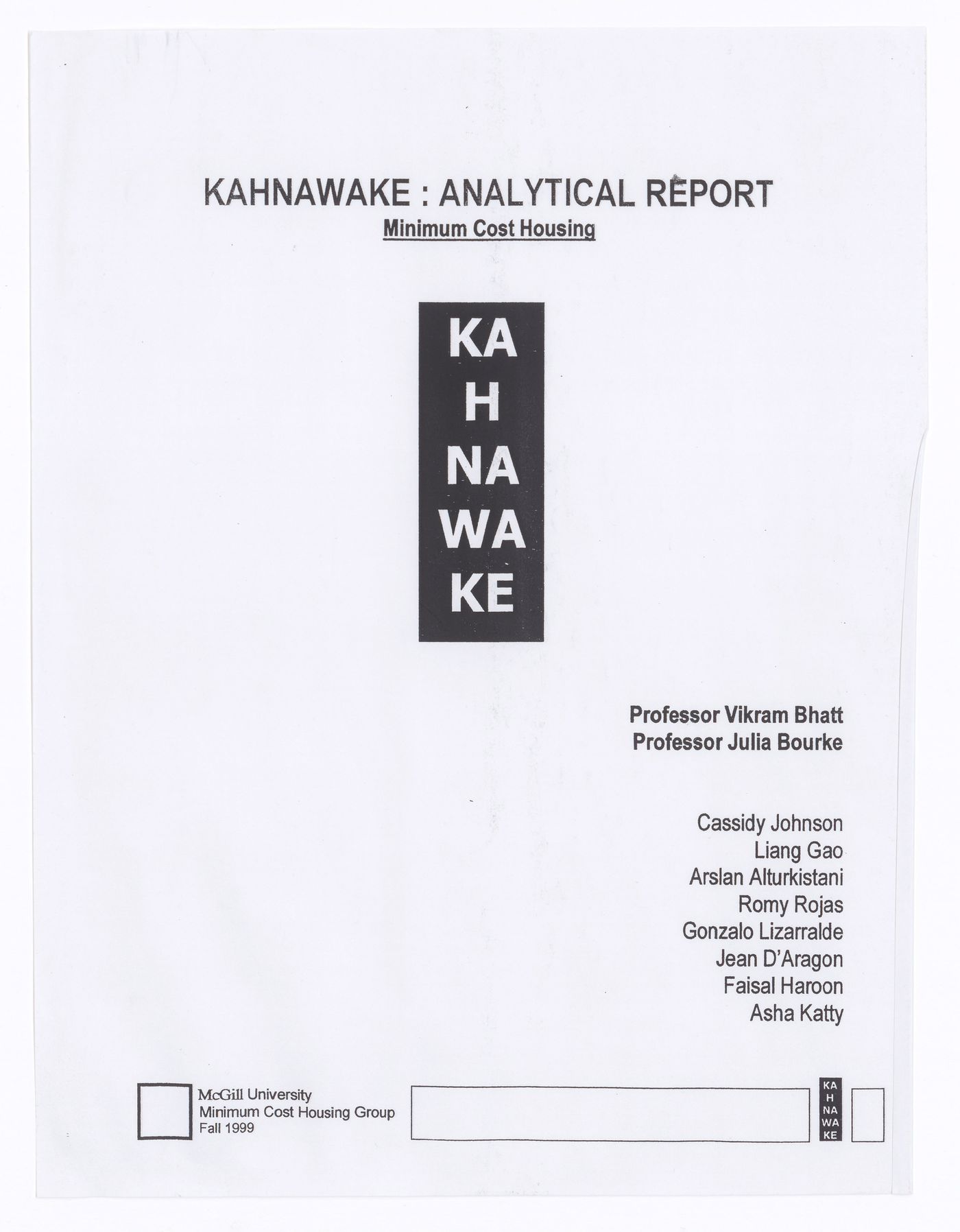 Publication "Kahnawake: Analytical Report"