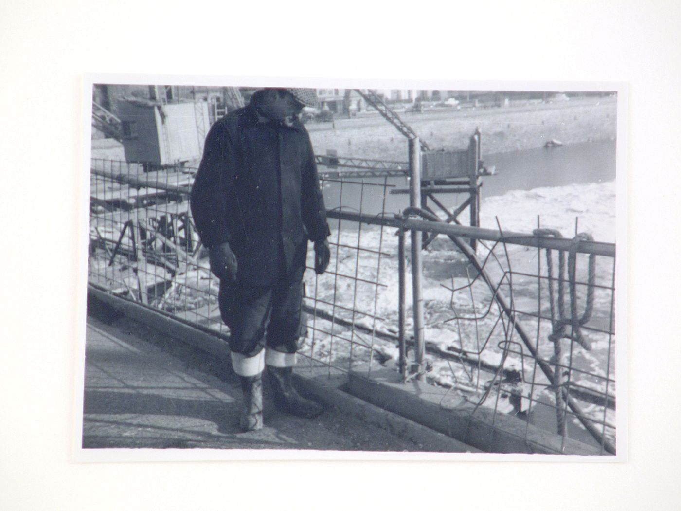 View of a man standing on the Barnstaple Long Bridge, Devon, United Kingdom
