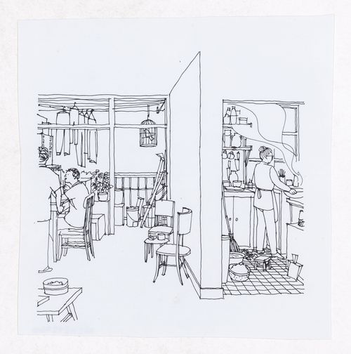 Illustration showing existing apartment layout for the Sichuan housing project for "Housing a Billion: Village Upgrading: Jianlu, China" publication