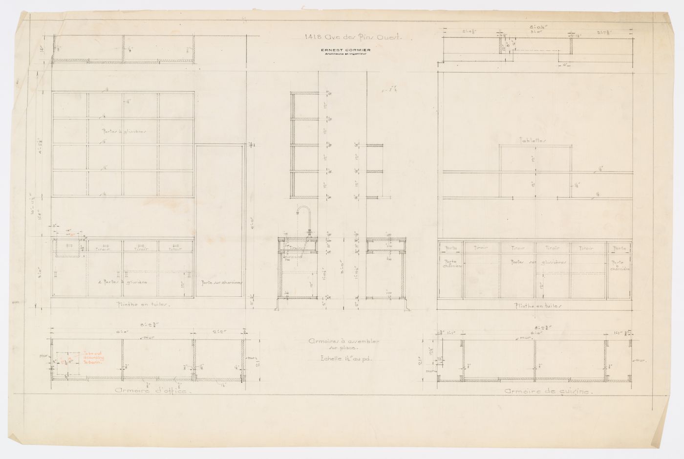 Détails des armoires,  Résidence Ernest Cormier, 1418 Avenue des Pins Ouest, Montréal, Canada (1929-1957)