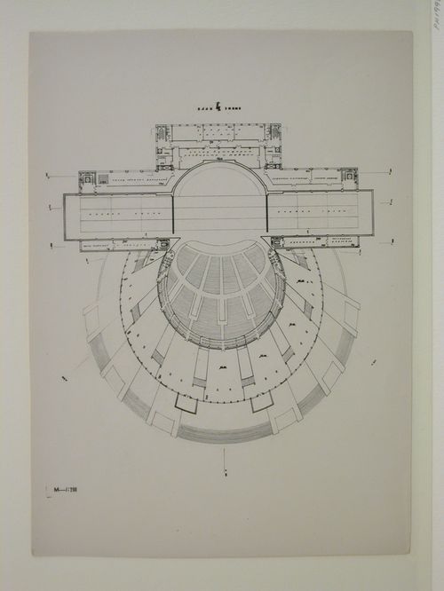 Photograph of a fourth floor plan for a Red Army Theater, Moscow