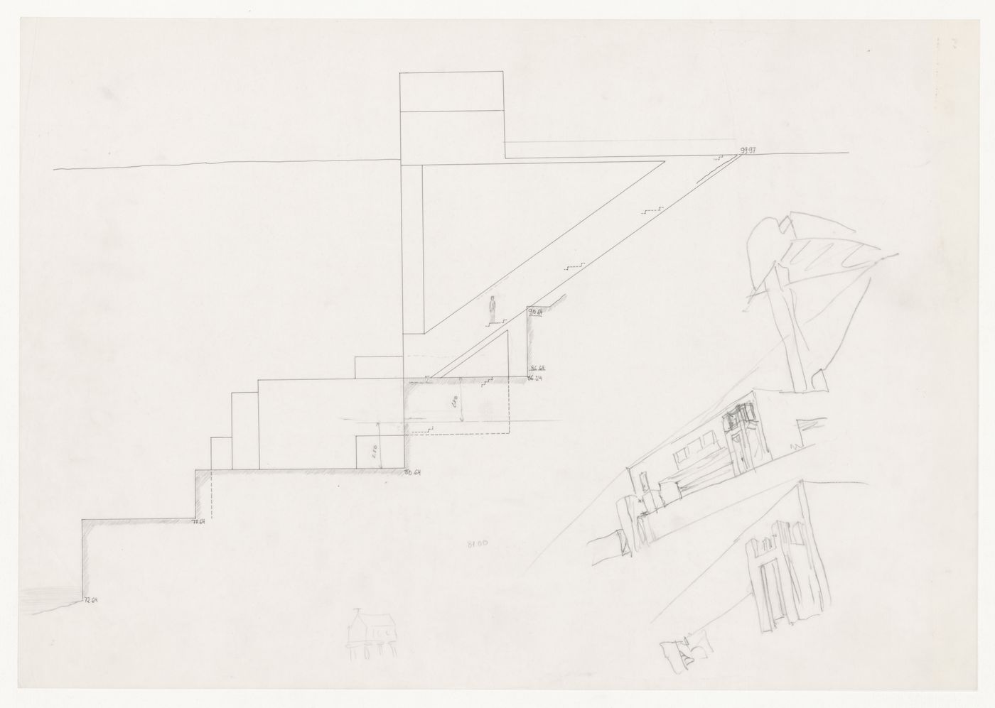 Section with sketch axonometrics for Casa Mário Bahia [Mário Bahia house], Gondomar, Portugal