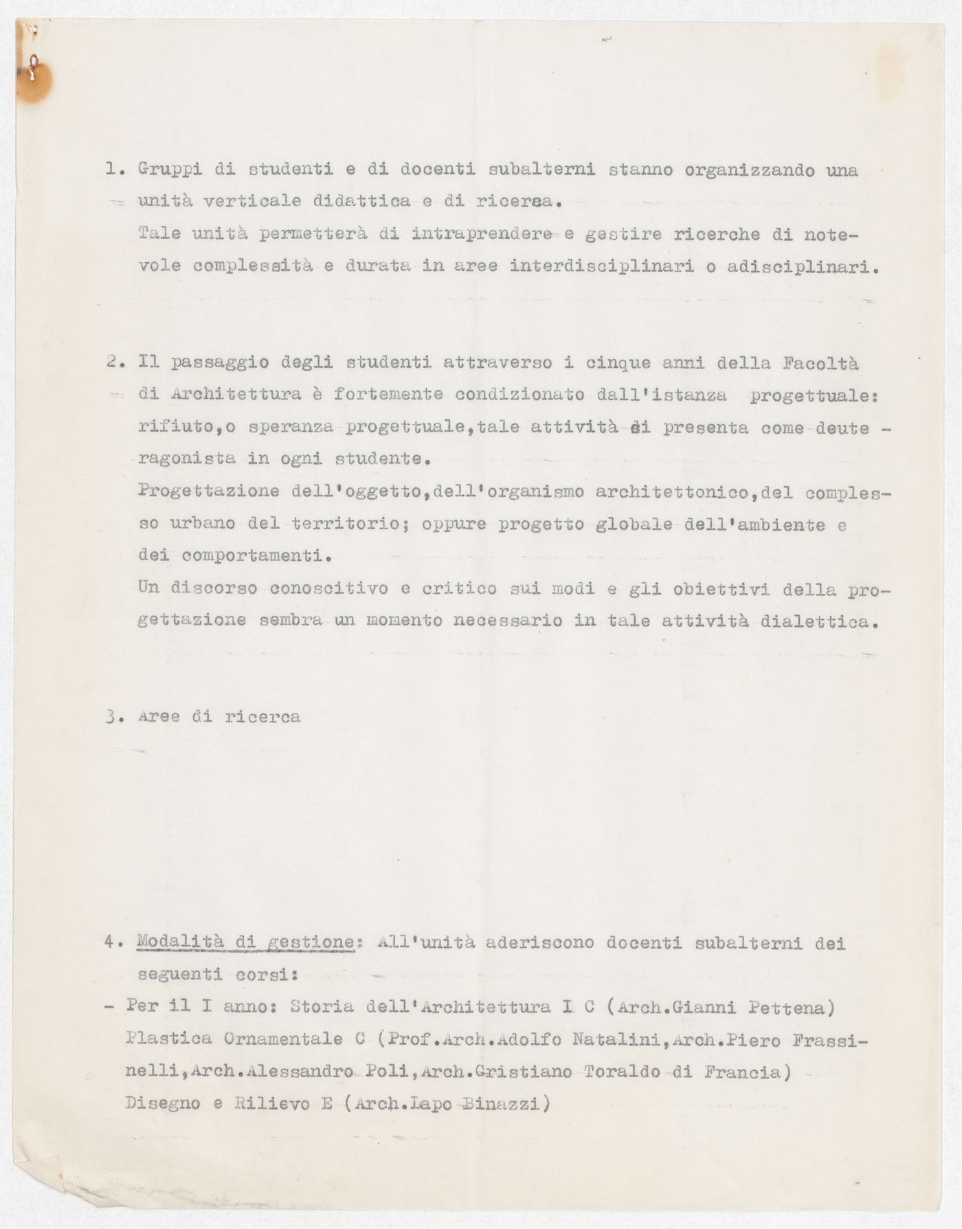 Administrative notes for Pettena teaching at the University of Florence