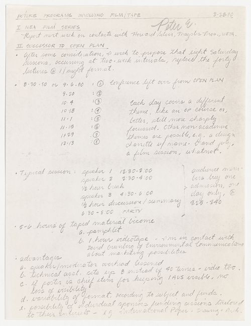 Notes for future programs involving film and tape