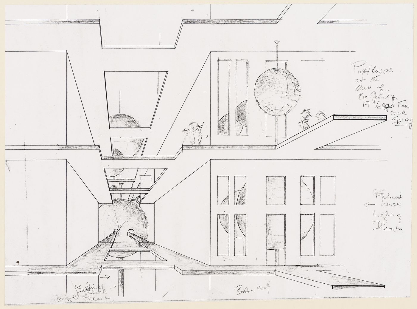 Kawasaki: presentation panel with perspectives of students' residences and diagrams illustrating the transmission and storage of information