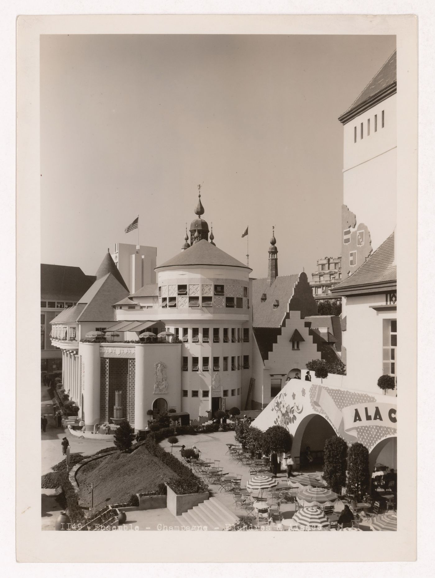 View of Champagne's and Alsace's pavilions, 1937 Exposition internationale, Paris, France