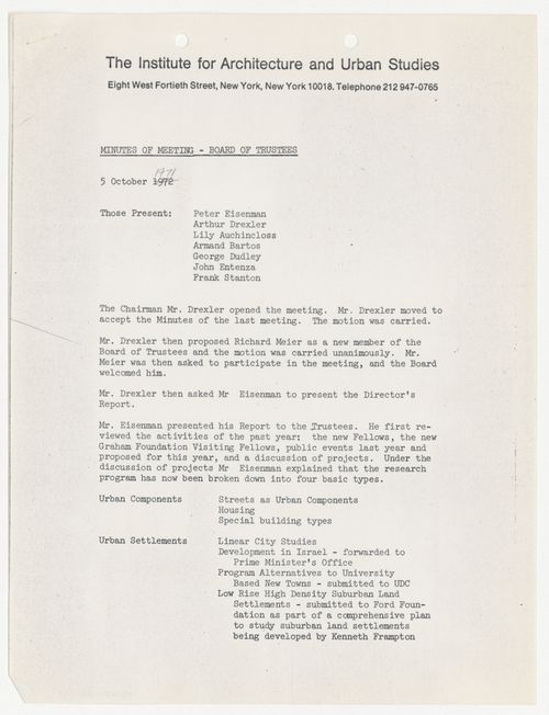 Minutes of meeting of the Board of Trustees