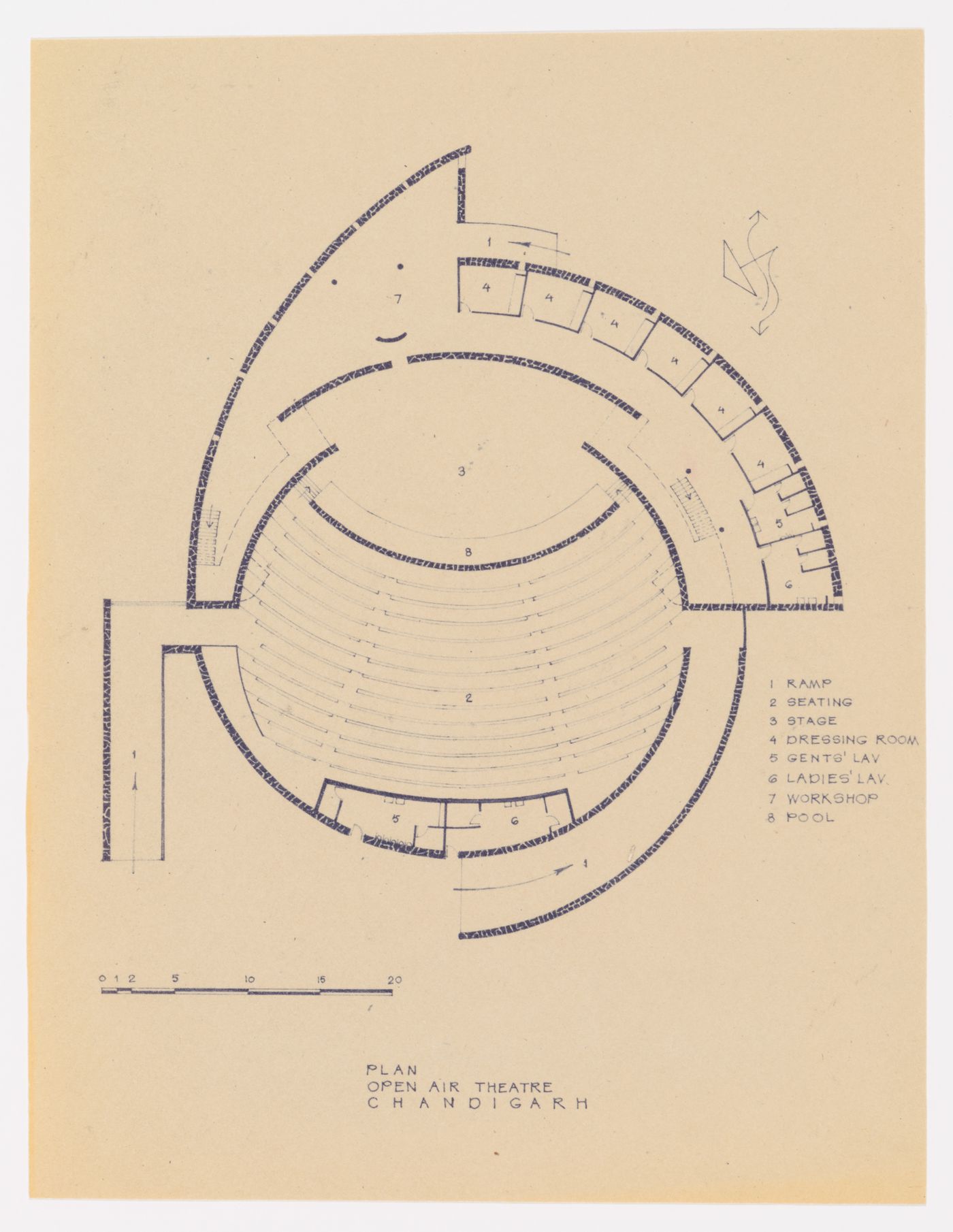 Plan for the Open-air theater in sector 14 in Chandigarh, India