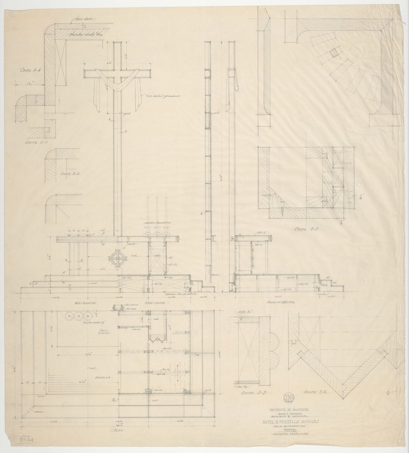 Détails de l'autel et de la prédelle mobile de la salle des promotions, Pavillon principal et campus, Université de Montréal, Montréal, Canada (1924-1947)
