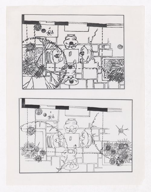 Sketch and final illustration showing the traditional living patterns for the Sichuan housing project for "Housing a Billion: Urban Upgrading: Design Ideals for Rural China" publication
