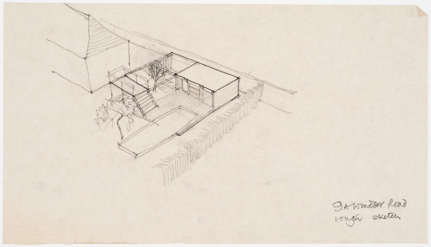 Perspective sketch for Worthing Garden Pavilion and pool, Worthing, England