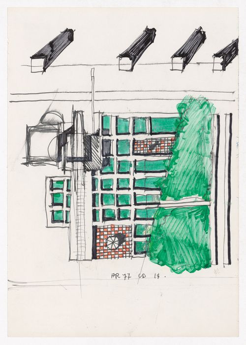 Sketch axonometric and sketch plan for Centro Direzionale, Florence